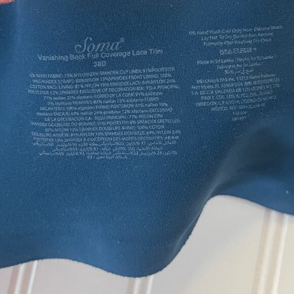 Soma Vanishing Back Full Coverage Lace Trim Bra Teal Womens 38D - Picture 4 of 5